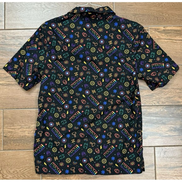 Marvel Avengers Black Rainbow Shirt Button Down 100% Cotton Size Small - Picture 7 of 8